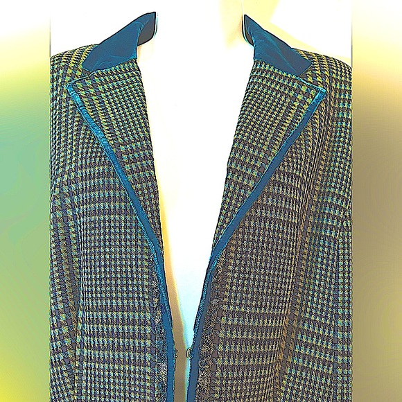 Worth Wool Suit Plaid With Blue Velvet Trim. Straight Skirt Woman’s Size 16 - Picture 14 of 16